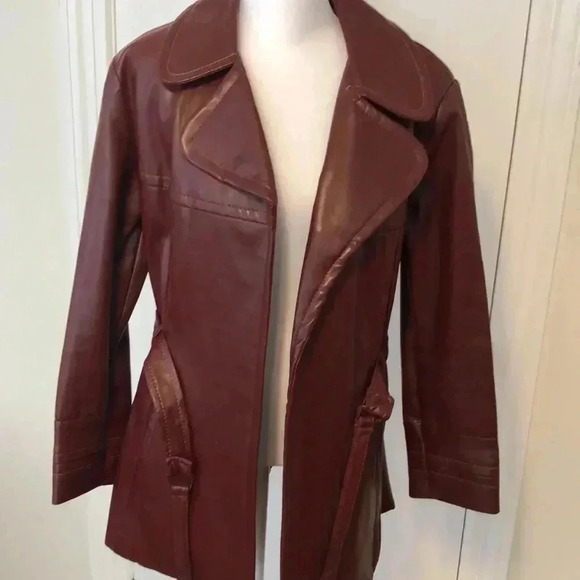 Vintage Gerda for Partners 3 reddish brown Vinyl coat with tie at waist. Size L - Picture 11 of 16